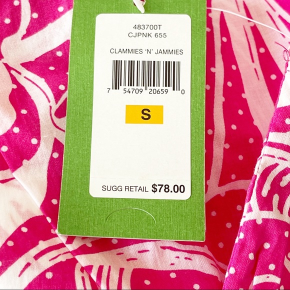 NEW Lilly Pulitzer Pink Shell Print Clammies & Jammies Nightshirt Dress Size S - Picture 9 of 10